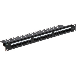 Пач панел 24 порта RJ45 UTP Cat.5e 1U 19 инча черен за организация на мрежови кабели Delta Network PP-24/RJ/C