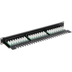 Patch Panel 24 Poorten RJ45 UTP Cat.5e 1U 19 Inch Zwart Netwerkkabelbeheer Delta Network PP-24/RJ/C