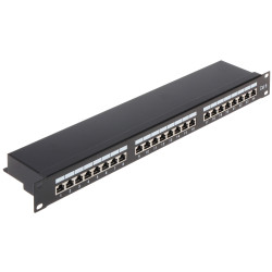 RJ-45 パッチパネル 24ポート FTP カテゴリ6 RACK 19インチ 1U シールド付き ブラック プロフェッショナルLANネットワークパッチパネル Delta PP-24/RJ6-C/FTP-S