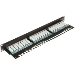 Panel de conexión RJ45 24 puertos FTP Cat.6 RACK 19 pulgadas 1U Blindado Negro Panel de parcheo de red LAN profesional Delta PP-