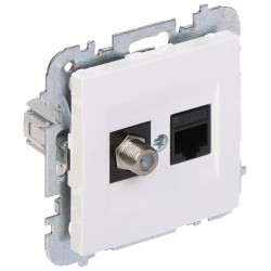 Eindcontactdoos F-type en RJ45 Cat.5e Computer Inbouw Wit Santra Serie Installatiemateriaal Elektro-Plast Nasielsk SANTRA/4190-1