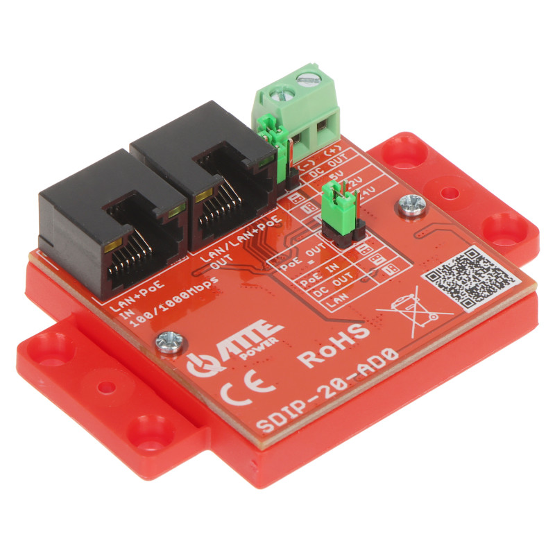 PoE Gigabit Ethernet 10/100/1000 Mbps strømadapter med justerbar DC/DC-konverter IP20 ATTE SDIP-20-AD0
