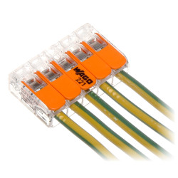 5 laidų montavimo greitoji jungtis su svirtelėmis 4mm2 32A 450V rinkinys 25 vnt oranžinė Wago WAGO-221-415*P25