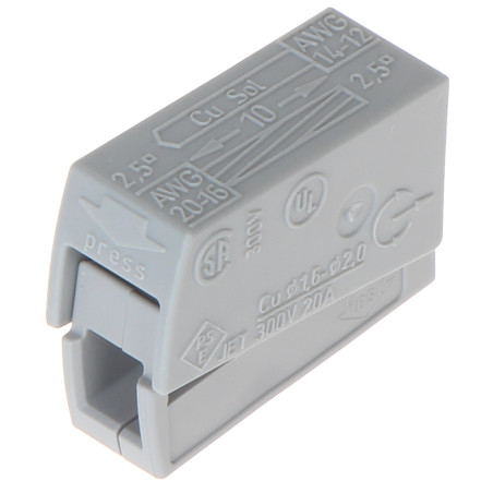 Осветителен бърз конектор Електрическа клема 1-пътна 24A 400V Пружинна клема Комплект 100 броя WAGO WAGO-224-101*P100