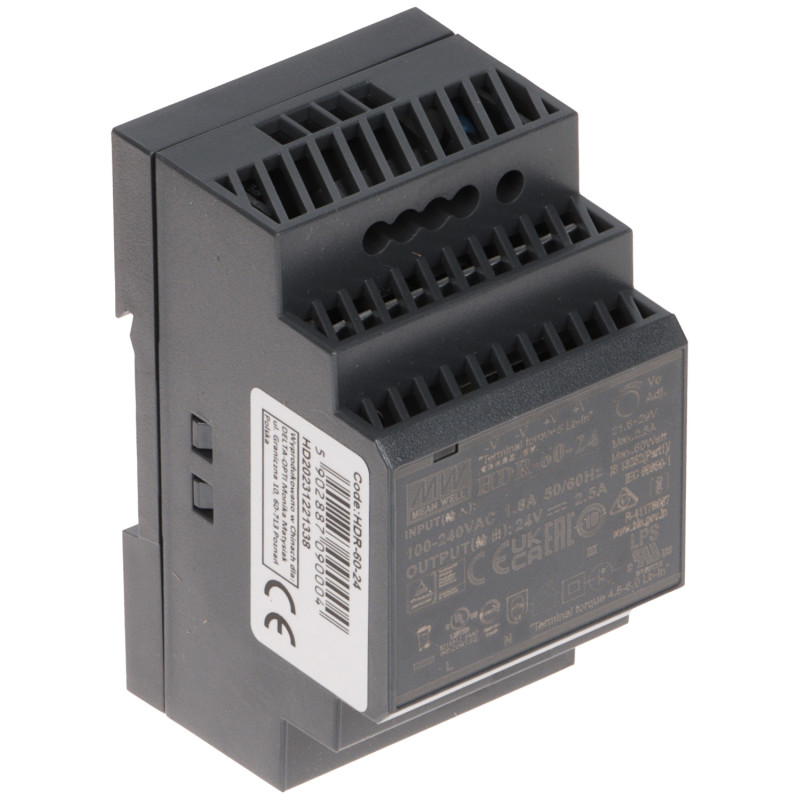 24V DC 2.5A 60W DIN导轨工业开关电源 MEAN WELL HDR-60-24