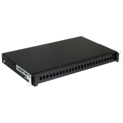 Optický rozvádzač 19 palcov 1U 24 porty SC Simplex LC Duplex výsuvná zásuvka čierny Rack STALFLEX TFSP-19-1U-24S-SC-B