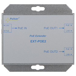 PoE Extender 1 input 2 outputs 200m range IEEE 802.3af/at Fast Ethernet metal housing PULSAR EXT-POE2