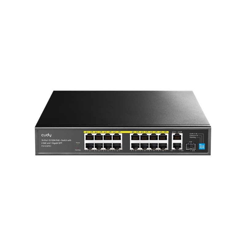 16 portu PoE slēdzis ar 1x SFP un 2x RJ45 augšupsaites portiem CUDY FS1018PS1