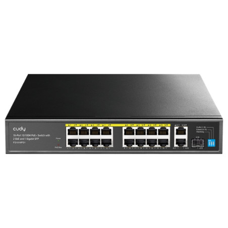 16-Port PoE Switch mit 1x SFP und 2x RJ45 Uplink CUDY FS1018PS1