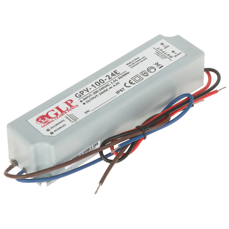 Герметичний імпульсний блок живлення IP67 24V DC 4.2A 100W для LED та промислового відеоспостереження CCTV водонепроникний GLP 2
