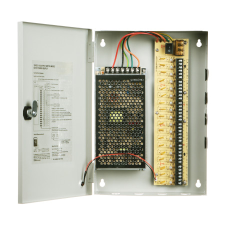 用于CCTV摄像机的开关电源 12V 10A 18路输出 带锁金属外壳 Delta 12V/10A/PA18