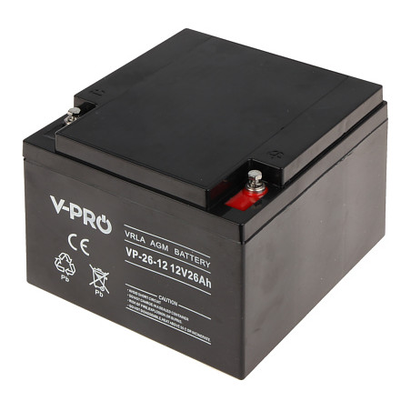 AGM akumulators bez apkopes 12V 26Ah avārijas barošanas sistēmām V-PRO 12V/26AH-VPRO