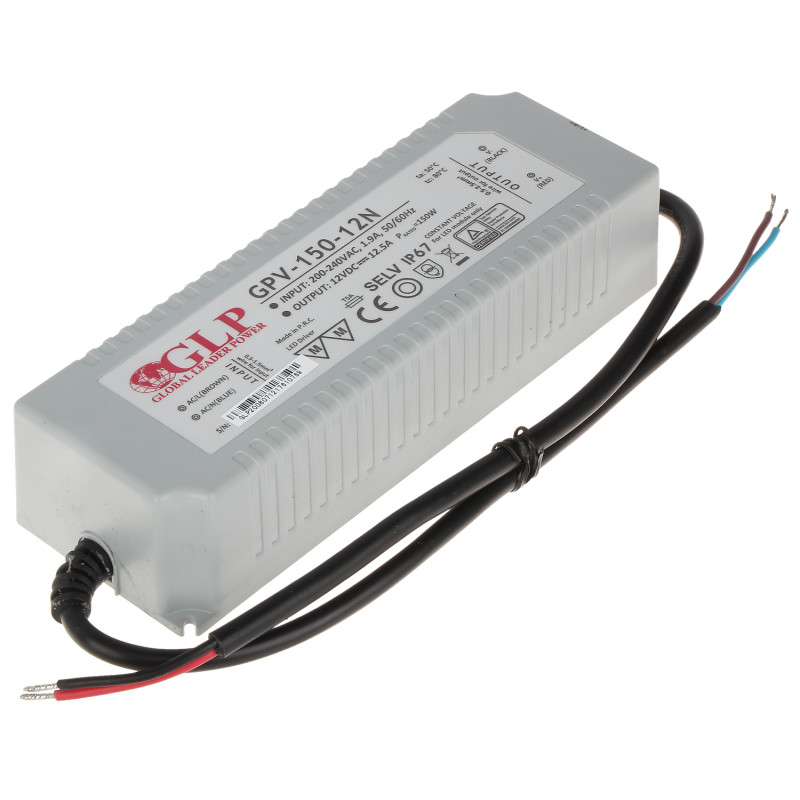Fonte de alimentação comutada hermética IP67 12V DC 12.5A 150W para LED e CCTV profissional estabilizada GLP 12V/12.5A/GPV
