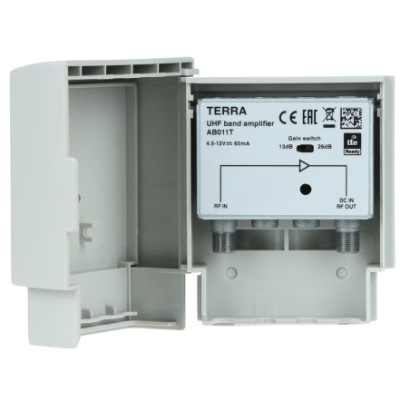 Antenas masta pastiprinātājs DVB-T2 LTE 470-694MHz 26dB 5V-12V TERRA AB-011T