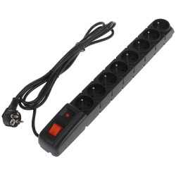 Multipresa di sovratensione per armadio RACK 19 pollici 1U 8 prese cavo 3m nera con interruttore automatico ACAR ACAR-S8/FA/RACK