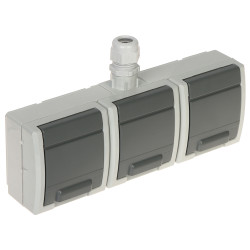 Endoll de superfície triple hermètic IP65 amb presa de terra i obturador gris RAL7035 resistent per a exteriors Elektro-Plast AQ