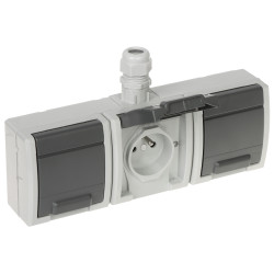 Triple Surface Mounted Hermetic Socket IP65 with Grounding and Shutters Gray RAL7035 Durable Outdoor Elektro-Plast AQUANT-G3/EPN