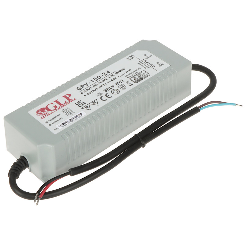 Hermetický spínaný napájací zdroj IP67 24V DC 6A 144W pre LED a CCTV monitoring GLP 24V/6A/GPV