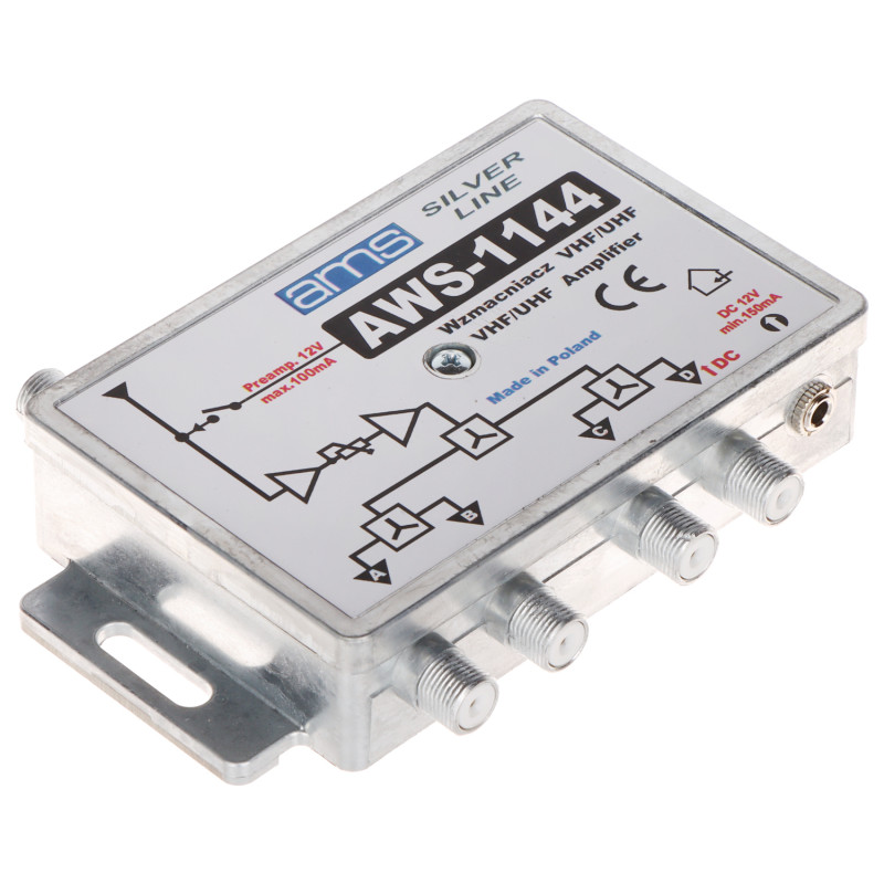 Antennenverstärker für Teilnehmer 4-fach Verstärkungsregelung 17dB aktiver Verteiler für terrestrisches TV-Signal AMS AWS-1144