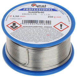 Alvas lodēšanas stieple Sn60Pb40 ar plūsmu SW26 uz spoles 1.5mm 250g elektronikai un darbnīcai Cynel Unipress CYN-1.5/250