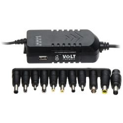 Universeller DC/DC-Kfz-Spannungswandler für Laptops 90W 11-28V auf 12-24V mit USB-Anschluss und Stecker-Set VOLT DCDC-11-28/12-2