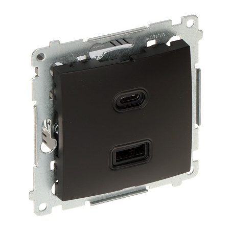 Dvigubas USB-A ir USB-C 3.1A įkroviklio lizdas potinkinis matinis juodas Premium greitas įkrovimas KONTAKT Simon DEC2CA.01/49-SI