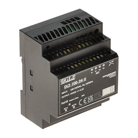 Импулсно захранване за DIN шина 24V DC 4.2A 100W с регулиране на напрежението и висока ефективност 90% индустриално Delta DL2-10
