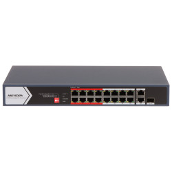 16 prievadų PoE jungiklis RJ45 10/100 Mbps + 2 Gigabit SFP Combo Uplink prievadai 19 colių stovo CCTV IP stebėjimui Hikvision DS