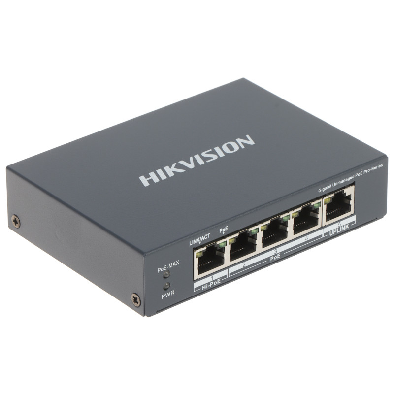 4ポートギガビットHi-PoE 60Wネットワークスイッチ デスクトップ型 300m延長 Watchdog ポート分離機能 Hikvision DS-3E0505HP-E