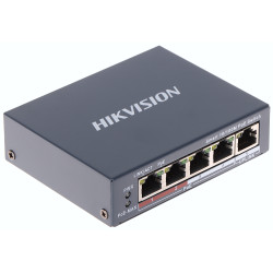 4-prievadų PoE jungiklis 10/100Mbps + 1x Uplink RJ45 valdomas iVMS-4200 Extend 300m maitinimo blokas komplekte Hikvision DS-3E11