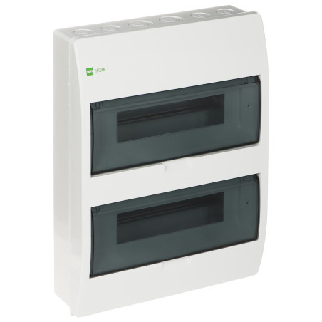 Pinta-asennettava sähkökeskus 24 moduulia 2 riviä IP40 valkoinen läpinäkyvä ovi sulakekotelo Elektro-Plast Nasielsk ELEGANT-2X12