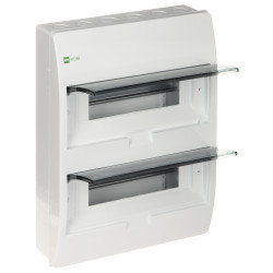 Papan agihan elektrik permukaan 24 modul 2 baris IP40 putih pintu lutsinar perumahan fius Elektro-Plast Nasielsk ELEGANT-2X12/NT