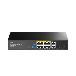 8 prievadų Gigabit PoE jungiklis 2x Uplink 2x SFP Watchdog VLAN Extend 250m 120W maitinimo šaltinis CUDY GS1010PS2