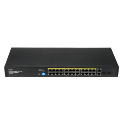 מתג רשת 24 פורטים PoE Gigabit Ethernet 2x Uplink 2x SFP Rack 19 אינץ' Watchdog VLAN Extend 250 מטר 300W CUDY GS1026PS2