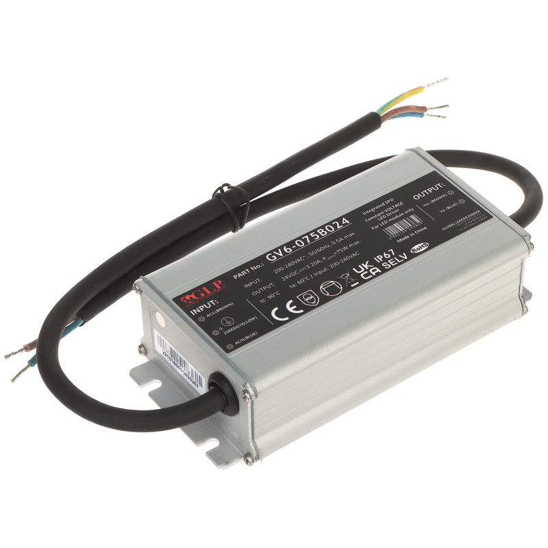 Hermeetiline impulss-toiteplokk IP67 24V DC 3.2A 75W LED ja valve jaoks seinale paigaldatav stabiliseeritud professionaalne MW L