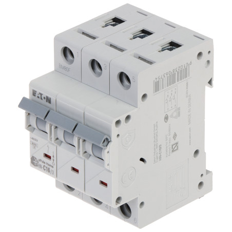 Dvärgströmbrytare trefas 3-polig 16A karaktäristik C DIN-skena TS-35 6kA modulär EATON HN-C16/3