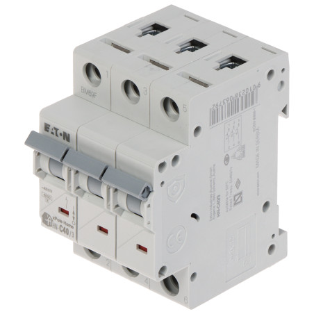 Трохфазны аўтаматычны выключальнік 40A Тып C 6kA засцерагальнік на DIN-рэйку EATON HN-C40/3
