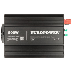 DC/AC電圧変換器 12V 230V 500W 1000W USB Schuko 修正正弦波 AGM Gel LiFePO4バッテリー用 EUROPOWER INV/12/500/MS/S