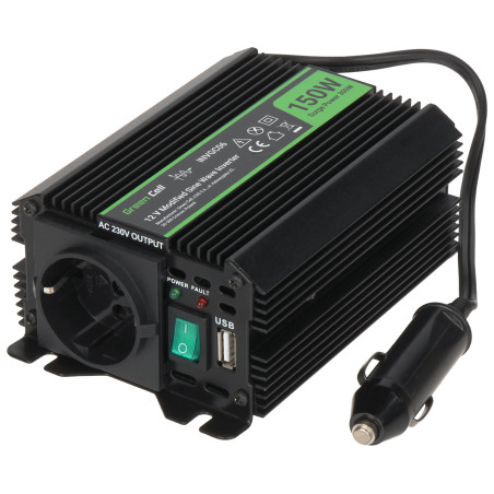Auto omvormer 12V naar 230V 300W DC/AC module USB 2.1A actieve koeling Green Cell INVGC06-GC