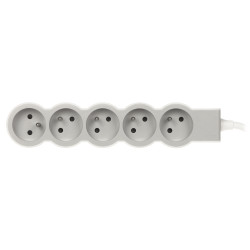 Legrand 5位插座延长线 1.5米 3680W 16A 白灰色 法式接地插头 IP20 LEGRAND LE-049480