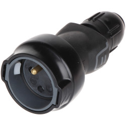 Straight rubber socket IP44 IK08 230V 16A black with earthing plug lock cable gland spring terminals LEGRAND LE-50112