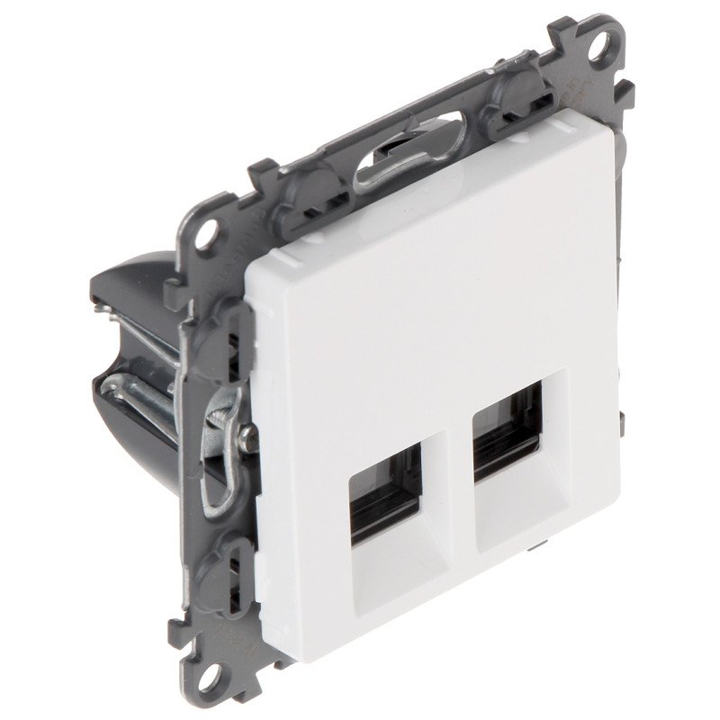 Dobbelt RJ-45 slutdåse kat. 5e planforsænket hvid LAN Ethernet værktøjsfri til 60mm dåse LEGRAND LE-753141