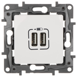Подвійне USB-гніздо для заряджання 2.4A 5V для підрозетника біле Niloe швидке заряджання смартфона планшета LEGRAND LE-764594