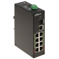 Прамысловы камутатар PoE ePoE 8-партовы SFP Gigabit Uplink мантаж на DIN-рэйку 120 Вт DAHUA LR2110-8ET-120-V2