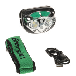 Oppladbar LED-hodelykt 400lm USB IPX4 Rødt Grønt Lys Kraftig ENERGIZER LT-VISION-ULTRA-RECHARG