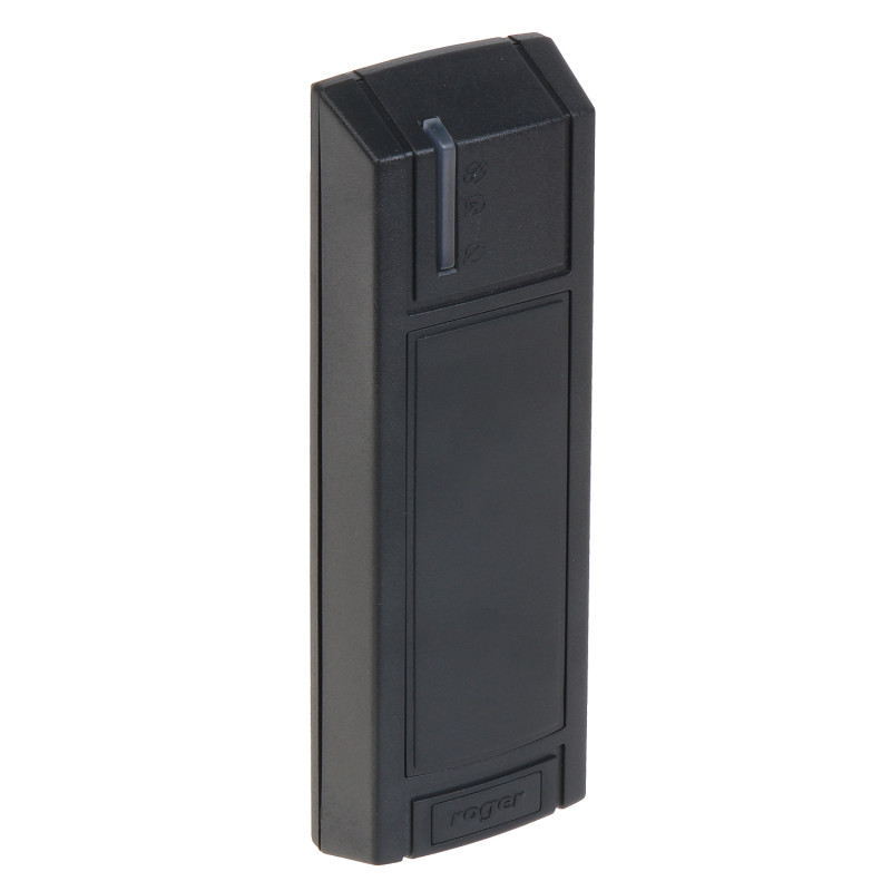 קורא כרטיסים ומחזיקי מפתחות חיצוני RFID Unique 125kHz IP67 RS-485 מערכת RACS 5 מארז צר שחור נגד חבלה ROGER MCT12E-BK