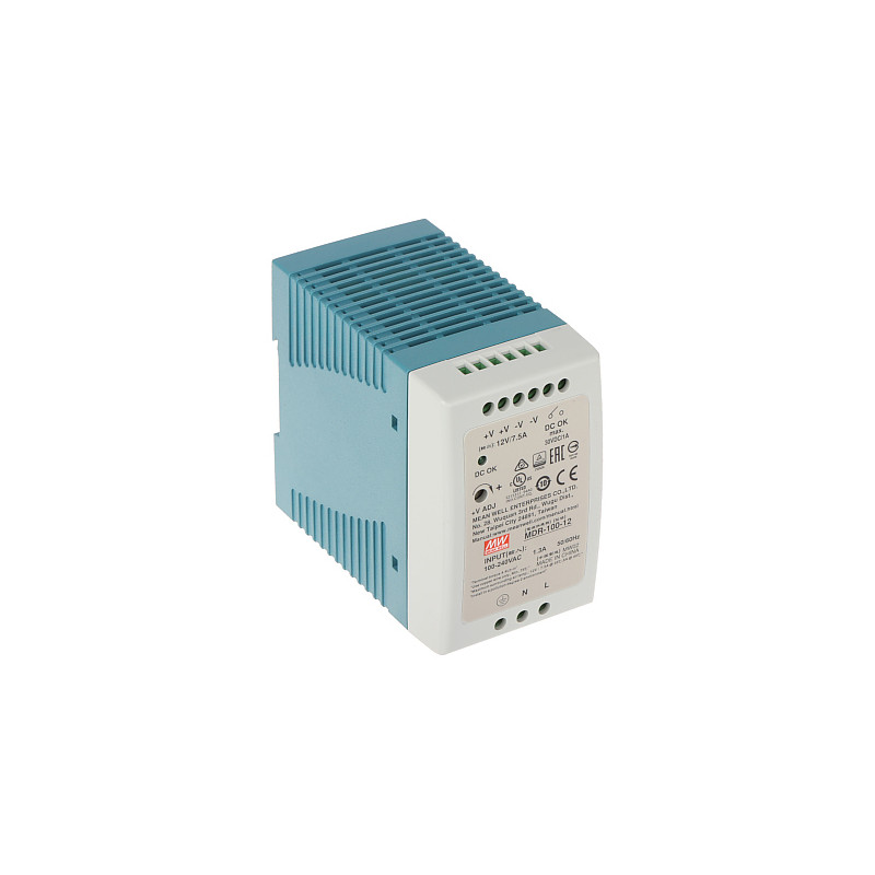 12V 7.5A 90W DIN导轨开关电源 稳压安装式 适用于自动化和CCTV Mean Well MDR-100-12