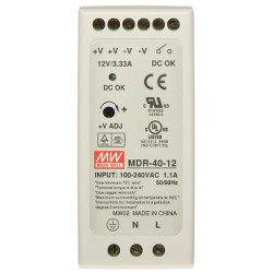 แหล่งจ่ายไฟแบบสวิตชิ่งสำหรับราง DIN 12V 3.33A 40W พร้อมการปรับแรงดันไฟฟ้า ติดตั้งบนราง TS-35 มีความเสถียรสูงระดับมืออาชีพ Mean W