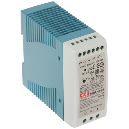 Импулсно захранване за DIN шина 48V DC 0.83A 40W индустриално стабилизирано за контролни шкафове MEAN WELL MDR-40-48