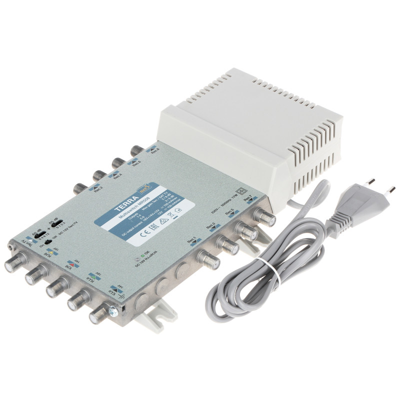 Multiswitch 5 vstupů 8 výstupů aktivní cesta pozemní TV DVB-T2 SAT třída stínění A LTE 5G TERRA MR-508